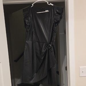 DKNY Black Faux Leather Mini Dress